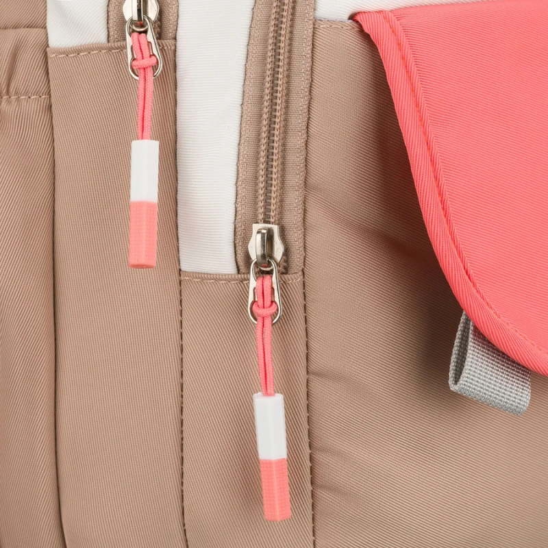 Młodzieżowy plecak szkolny z poliestru w beżowo-różowym kolorze z przegrodą na laptopa - Peterson