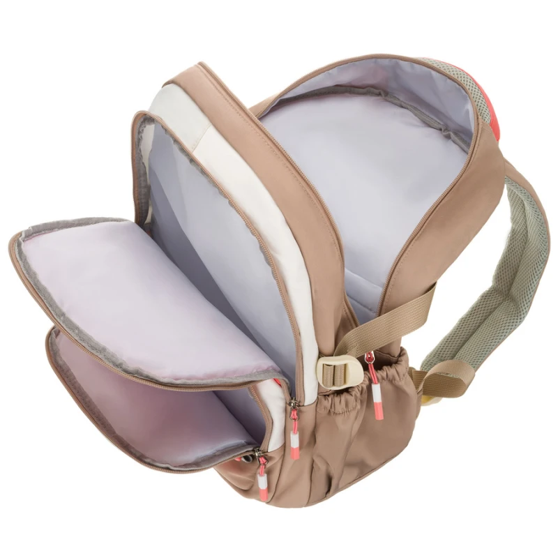 Młodzieżowy plecak szkolny z poliestru w beżowo-różowym kolorze z przegrodą na laptopa - Peterson