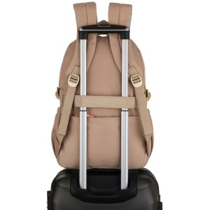 Młodzieżowy plecak szkolny z poliestru w beżowo-różowym kolorze z przegrodą na laptopa - Peterson