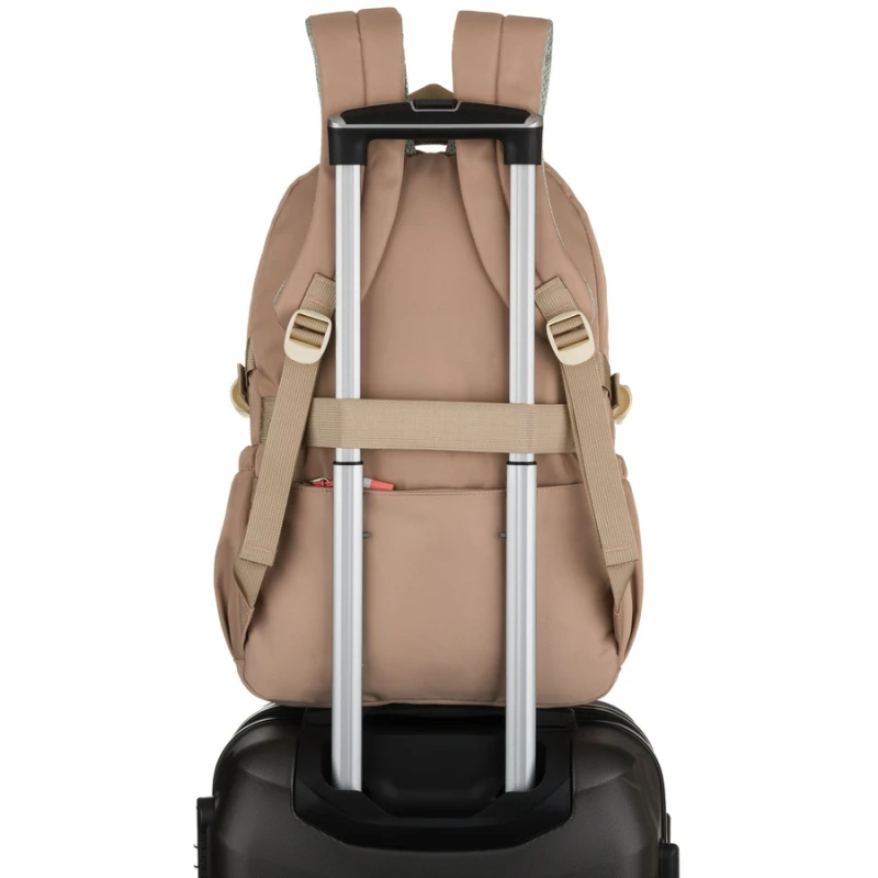 Młodzieżowy plecak szkolny z poliestru w beżowo-różowym kolorze z przegrodą na laptopa - Peterson