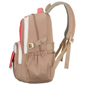 Młodzieżowy plecak szkolny z poliestru w beżowo-różowym kolorze z przegrodą na laptopa - Peterson