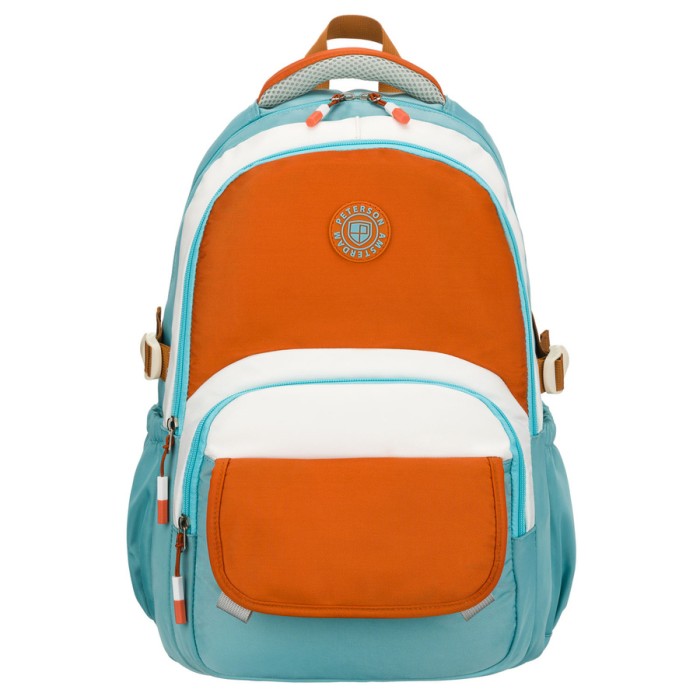 Niebiesko-pomarańczowy plecak szkolny z przegrodą na laptopa, odporny na wilgoć - Peterson