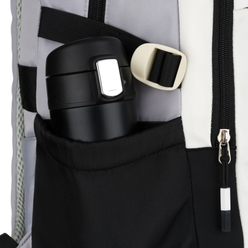 Białoczarny plecak szkolny z poliestru z poręczną dodatkową saszetką - Peterson