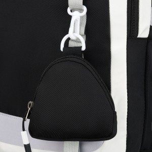 Białoczarny plecak szkolny z poliestru z poręczną dodatkową saszetką - Peterson