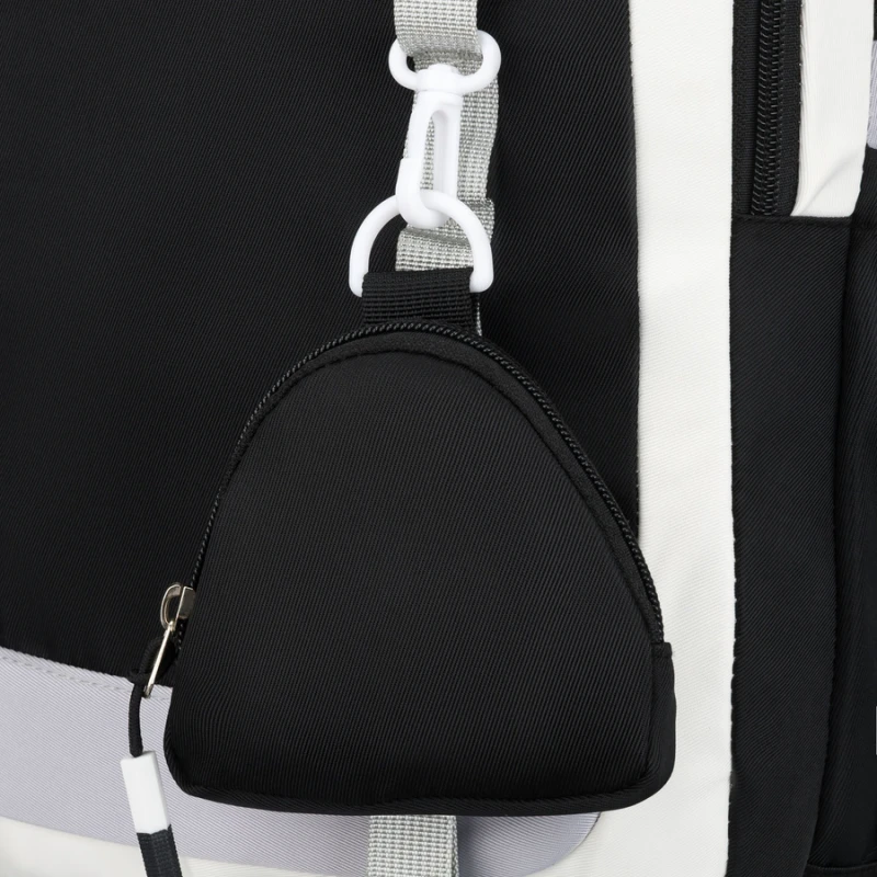 Białoczarny plecak szkolny z poliestru z poręczną dodatkową saszetką - Peterson