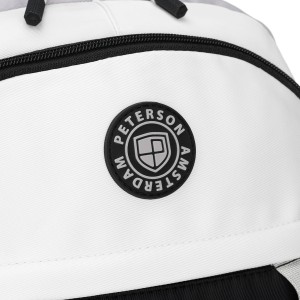 Białoczarny plecak szkolny z poliestru z poręczną dodatkową saszetką - Peterson