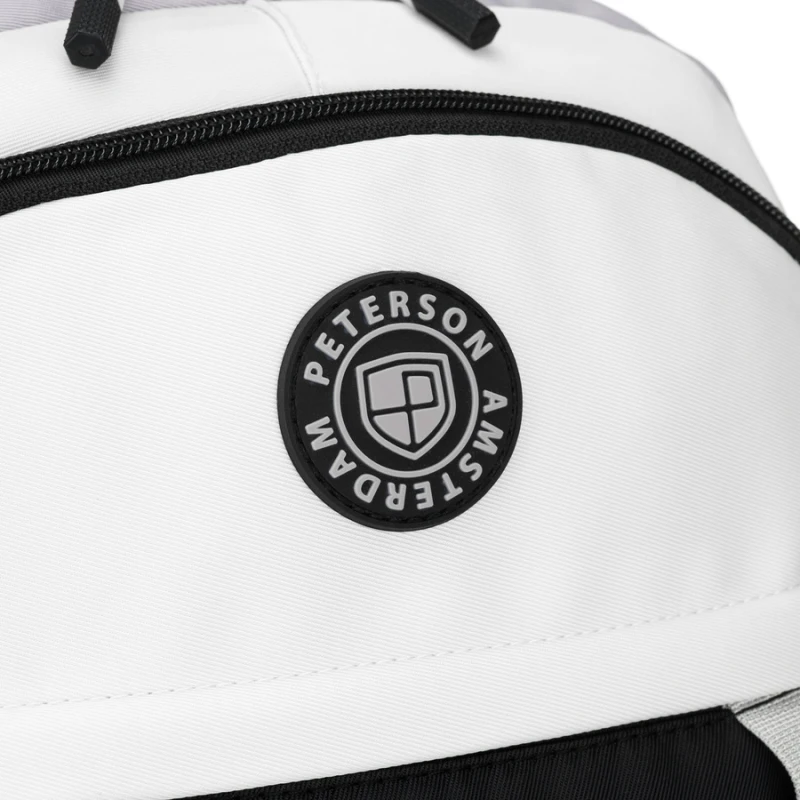 Białoczarny plecak szkolny z poliestru z poręczną dodatkową saszetką - Peterson
