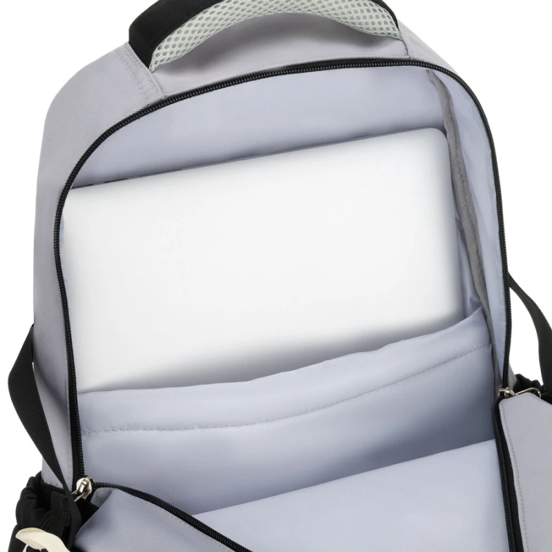 Białoczarny plecak szkolny z poliestru z poręczną dodatkową saszetką - Peterson