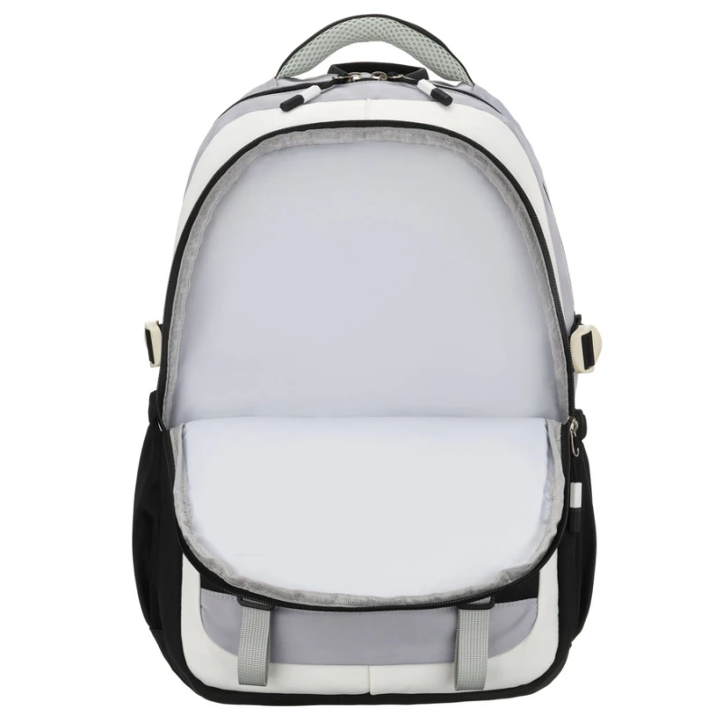 Białoczarny plecak szkolny z poliestru z poręczną dodatkową saszetką - Peterson