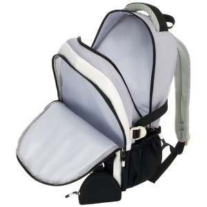 Białoczarny plecak szkolny z poliestru z poręczną dodatkową saszetką - Peterson