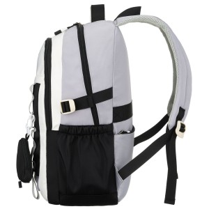 Białoczarny plecak szkolny z poliestru z poręczną dodatkową saszetką - Peterson