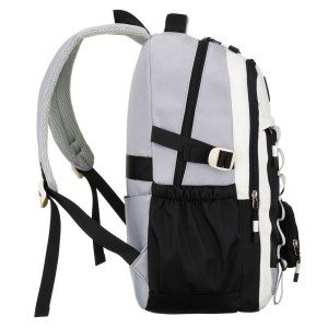 Białoczarny plecak szkolny z poliestru z poręczną dodatkową saszetką - Peterson