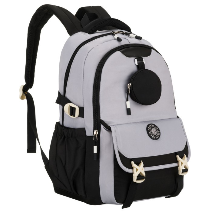 Szaro-czarny plecak szkolny z poliestru z dodatkową saszetką - Peterson