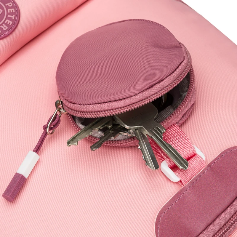 Pojemny plecak szkolny z poliestru w różowym kolorze zawieszony na regulowanych szelkach - Peterson