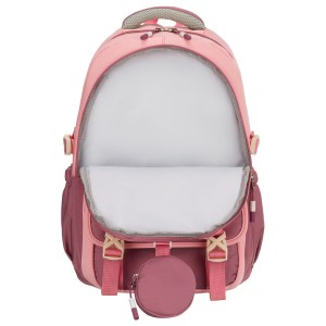 Pojemny plecak szkolny z poliestru w różowym kolorze zawieszony na regulowanych szelkach - Peterson