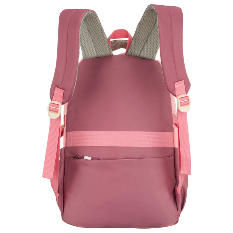 Pojemny plecak szkolny z poliestru w różowym kolorze zawieszony na regulowanych szelkach - Peterson