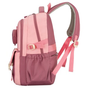Pojemny plecak szkolny z poliestru w różowym kolorze zawieszony na regulowanych szelkach - Peterson