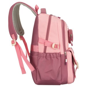 Pojemny plecak szkolny z poliestru w różowym kolorze zawieszony na regulowanych szelkach - Peterson