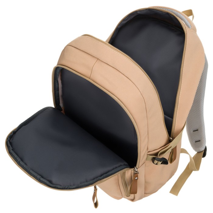Beżowy plecak szkolny z poliestru z miejscem na laptopa, zamykany suwakiem - Peterson