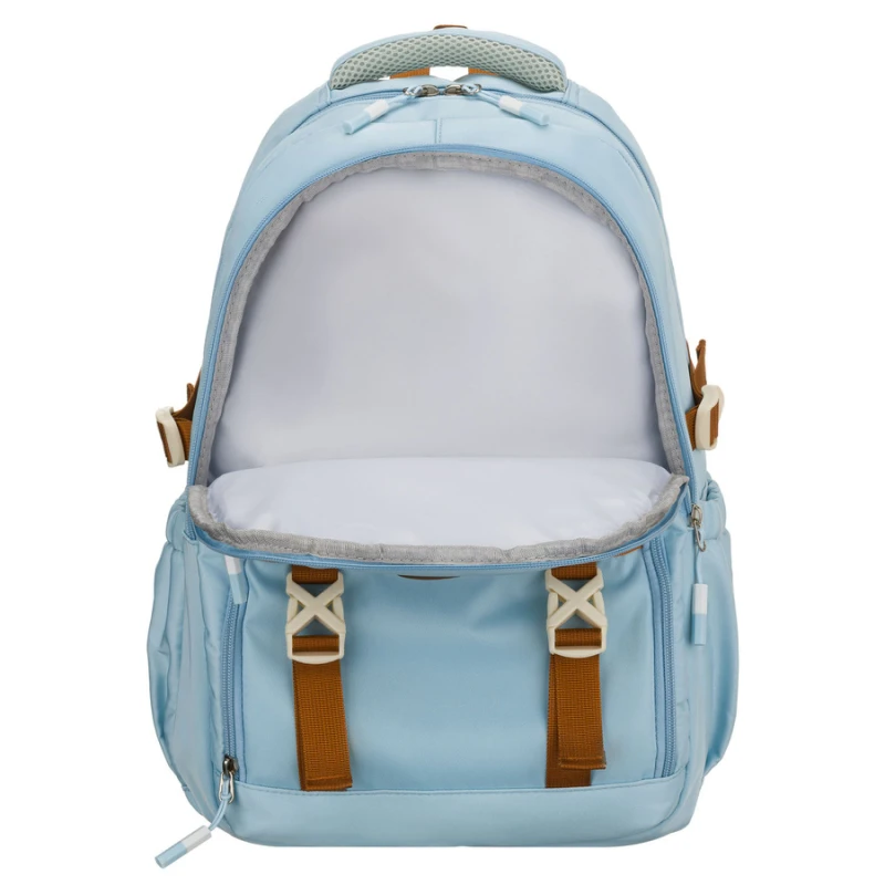 Plecak szkolny z poliestru w błękitnym kolorze zawieszony na regulowanych szelkach - Peterson