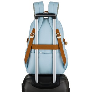 Plecak szkolny z poliestru w błękitnym kolorze zawieszony na regulowanych szelkach - Peterson