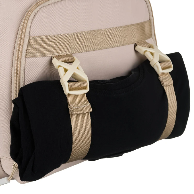 Beżowy, modny plecak szkolny z poliestru zawieszony na regulowanych szelkach - Peterson