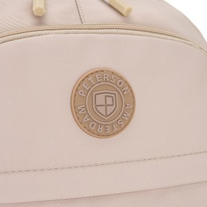 Beżowy, modny plecak szkolny z poliestru zawieszony na regulowanych szelkach - Peterson