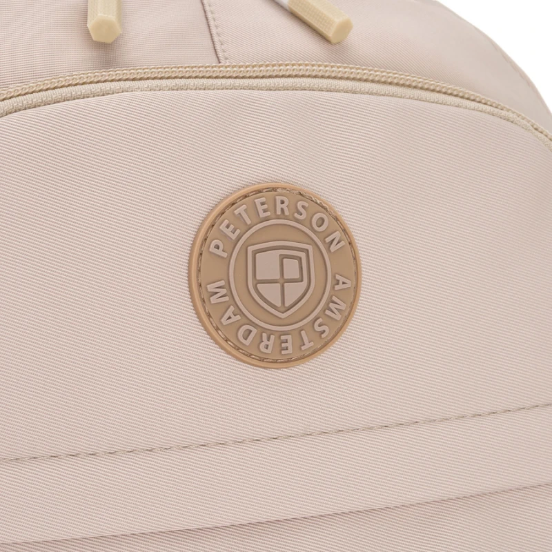 Beżowy, modny plecak szkolny z poliestru zawieszony na regulowanych szelkach - Peterson