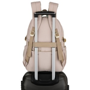 Beżowy, modny plecak szkolny z poliestru zawieszony na regulowanych szelkach - Peterson