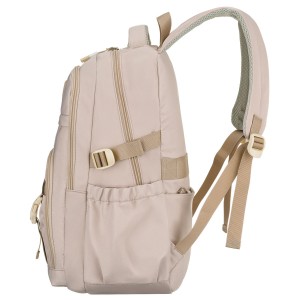 Beżowy, modny plecak szkolny z poliestru zawieszony na regulowanych szelkach - Peterson