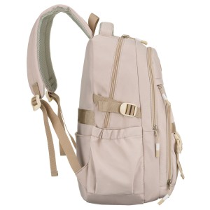 Beżowy, modny plecak szkolny z poliestru zawieszony na regulowanych szelkach - Peterson