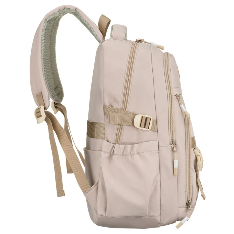 Beżowy, modny plecak szkolny z poliestru zawieszony na regulowanych szelkach - Peterson