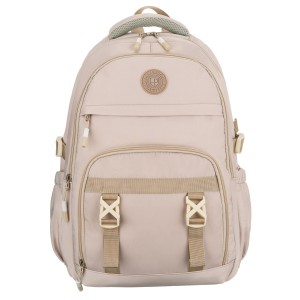 Beżowy, modny plecak szkolny z poliestru zawieszony na regulowanych szelkach - Peterson