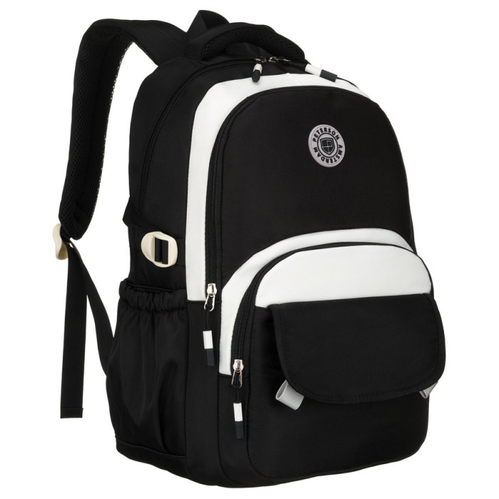 Młodzieżowy plecak szkolny z poliestru w czarnym kolorze z przegrodą na laptopa, odporny na wilgoć - Peterson