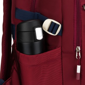 Bordowy plecak szkolny z poliestru wyposażony w boczne pasy kompresyjne - Peterson