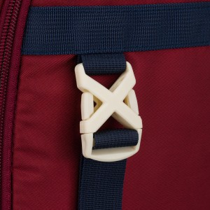 Bordowy plecak szkolny z poliestru wyposażony w boczne pasy kompresyjne - Peterson