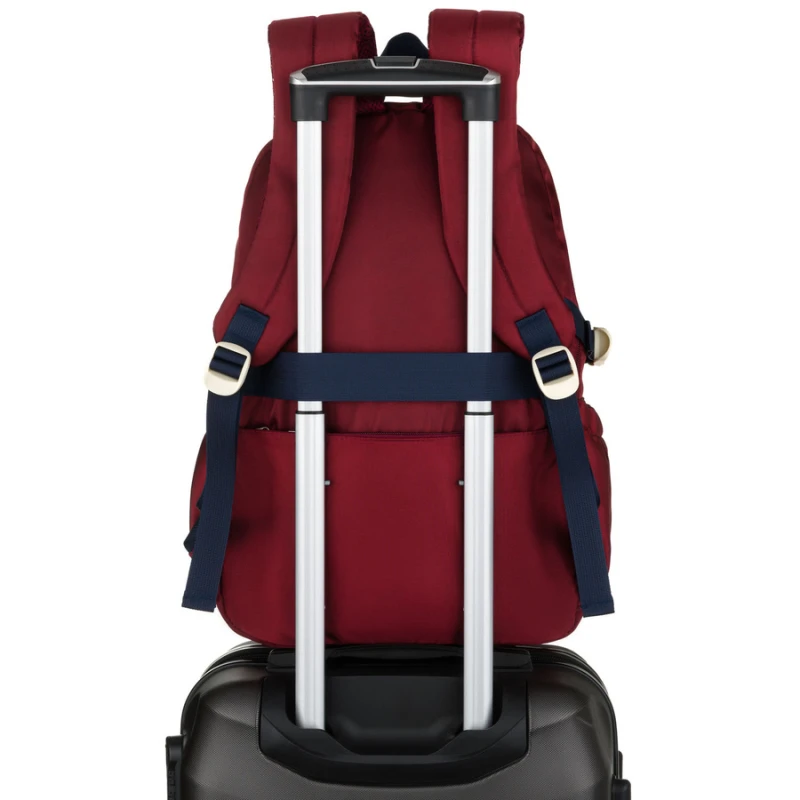 Bordowy plecak szkolny z poliestru wyposażony w boczne pasy kompresyjne - Peterson