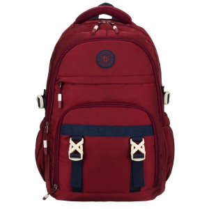 Bordowy plecak szkolny z poliestru wyposażony w boczne pasy kompresyjne - Peterson