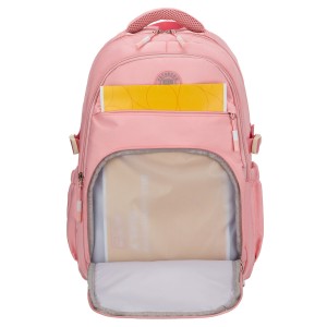 Modny plecak szkolny z poliestru w różowym kolorze, zawieszony na regulowanych szelkach - Peterson