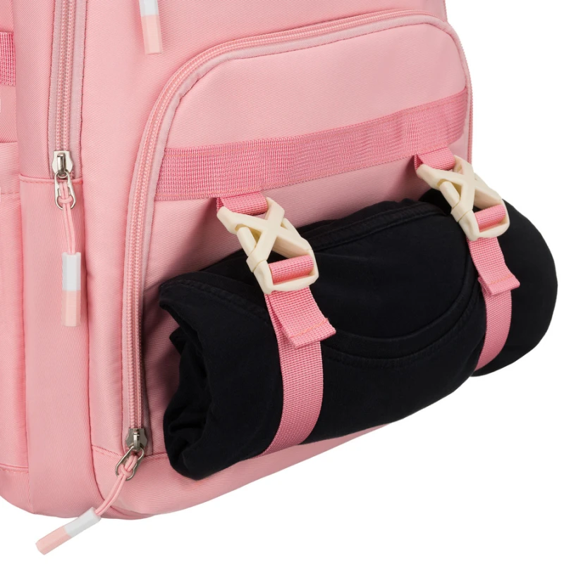 Modny plecak szkolny z poliestru w różowym kolorze, zawieszony na regulowanych szelkach - Peterson