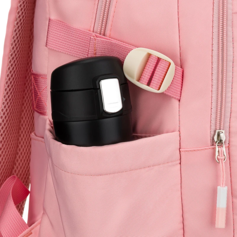 Modny plecak szkolny z poliestru w różowym kolorze, zawieszony na regulowanych szelkach - Peterson