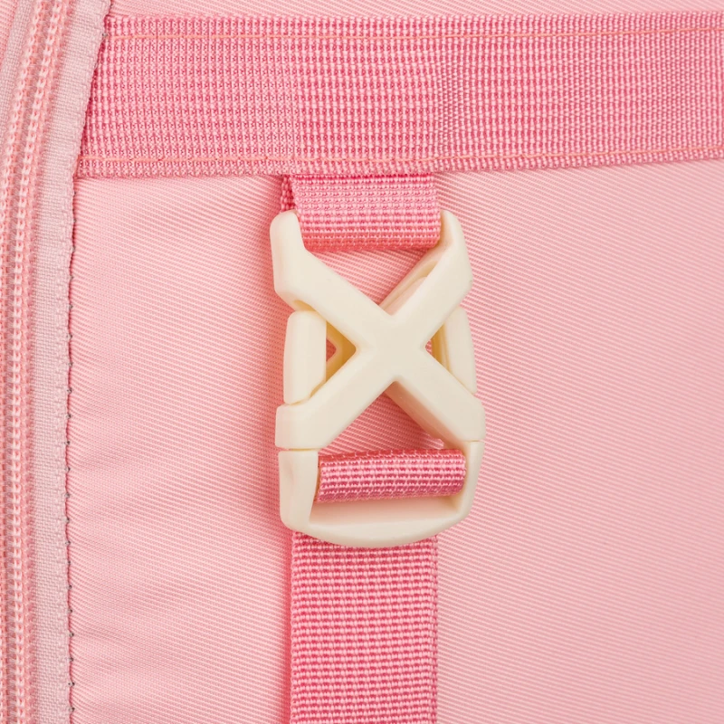 Modny plecak szkolny z poliestru w różowym kolorze, zawieszony na regulowanych szelkach - Peterson