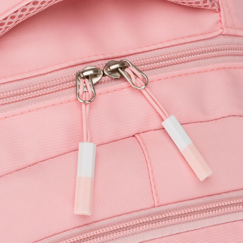 Modny plecak szkolny z poliestru w różowym kolorze, zawieszony na regulowanych szelkach - Peterson