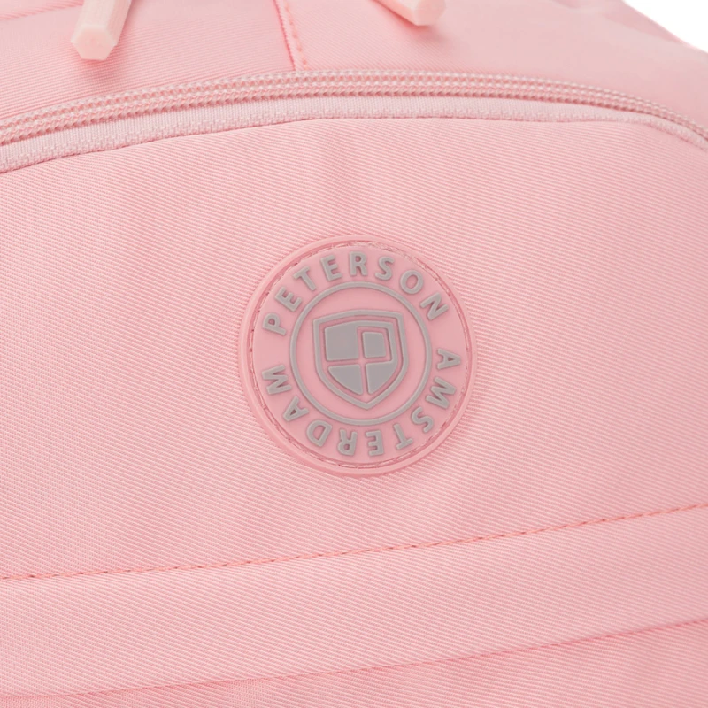 Modny plecak szkolny z poliestru w różowym kolorze, zawieszony na regulowanych szelkach - Peterson