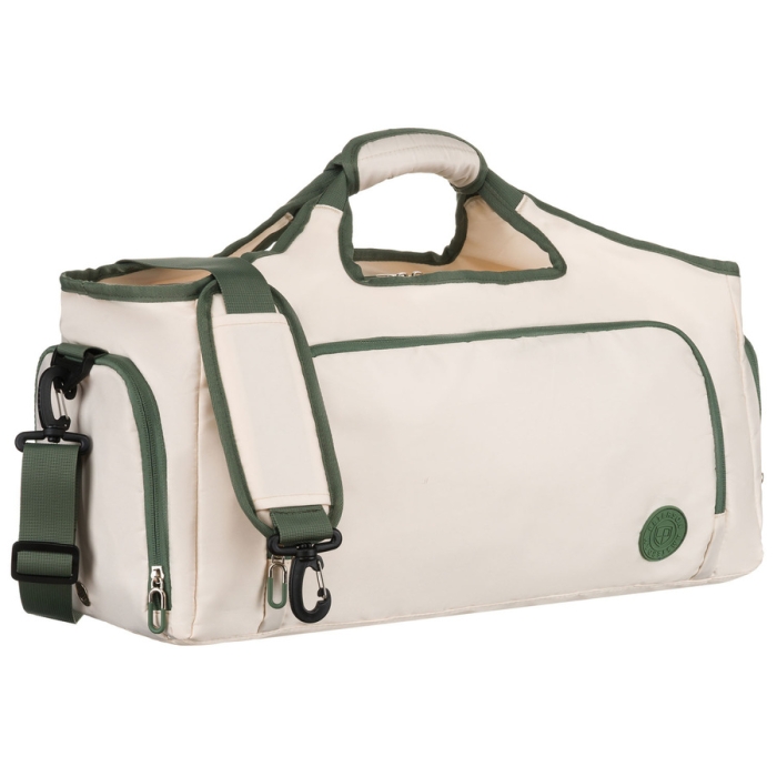 Weekendowa torba podróżna w kolorach ecru i zielonym, wyposażona w uchwyt na walizkę - Peterson
