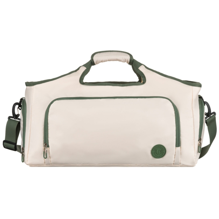 Weekendowa torba podróżna w kolorach ecru i zielonym, wyposażona w uchwyt na walizkę - Peterson