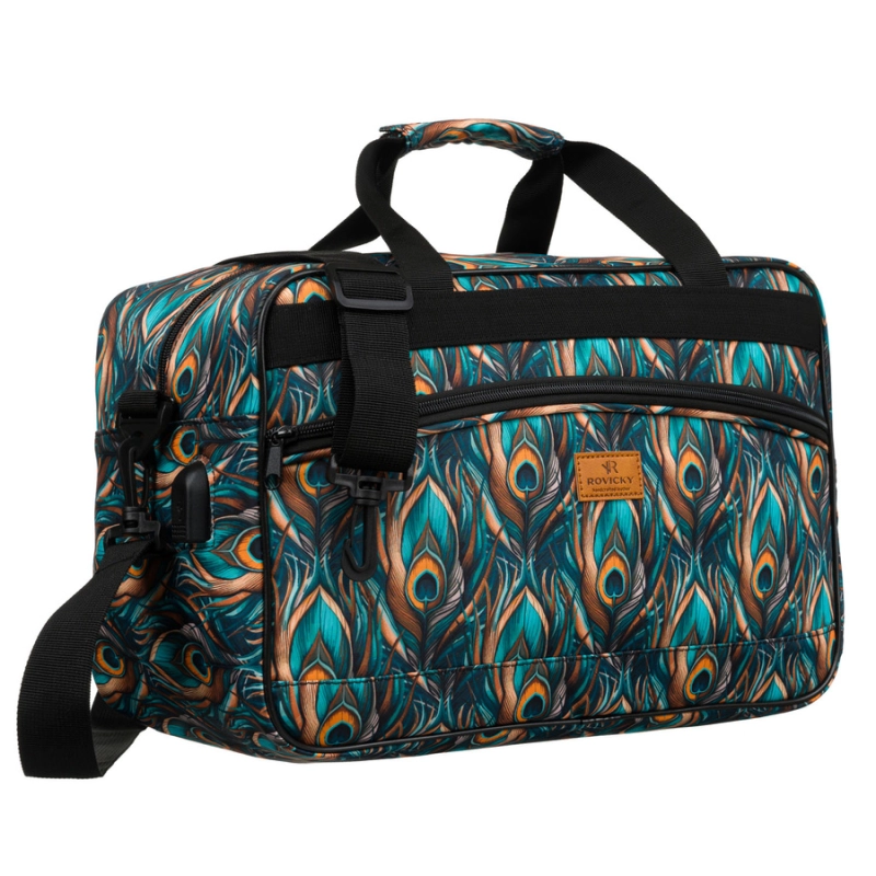 Torba podróżna z wytrzymałego poliestru z roślinnym wzorem wyposażona w dopinany pasek - Rovicky