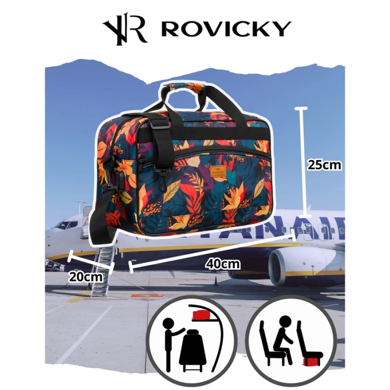 Wielokolorowa, lekka torba podróżna z wytrzymałego poliestru z portem USB - Rovicky