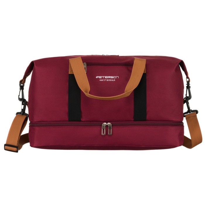 Pojemna torba weekendowa wykonana z poliestru w burgundowym kolorze, zamykana suwakiem - Peterson