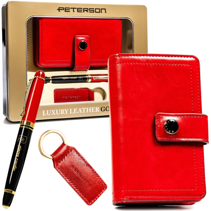Stylowy zestaw prezentowy portfel z RFID, brelok i długopis – Peterson